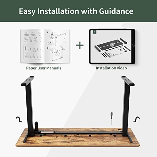 FEZIBO Height Adjustable Electric Standing Desk, 48 x 24 Inches Stand up Table, Sit Stand Home Office Desk with Splice Board, Black Frame/Rustic Brown Top