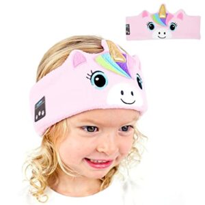 cozyphones over the ear headband headphones - kids wireless headphones volume limited with thin speakers & super soft fleece headband - pink unicorn