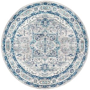 jonathan y mdp106a-6r modern persian vintage medallion traditional indoor area-rug country easy-cleaning bedroom kitchen living room non shedding, 6' round, light grey/blue