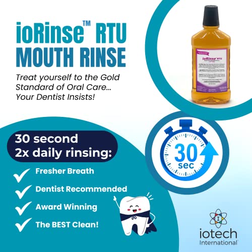 Iotech ioRinse Mouthwash New & Improved - Natural Clean - Contains Xylitol - Saccharin Free - Superior Dental Cleaner for Teeth, Gums, Bad Breath - Soft Mint (1L Bottle)