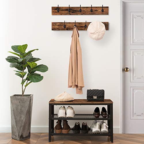 HOOBRO Coat Rack Shoe Bench, Hall Tree Entryway Storage Bench, Shoe Rack Organizer with Coat Hooks, 3-in-1 Design, Wood Furniture with Metal Frame, Rustic Brown and Black BF17MT01
