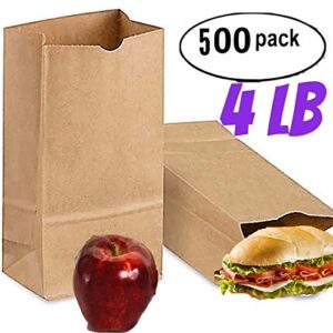 500 brown paper lunch bags 4 lb brown paper sacks bags lunch 4lb kraft brown paper bags sandwich brown paper bags 4 Pound Lunch Bags, Party Bags Pack of 500 brown lunch bags bulk (Brown)