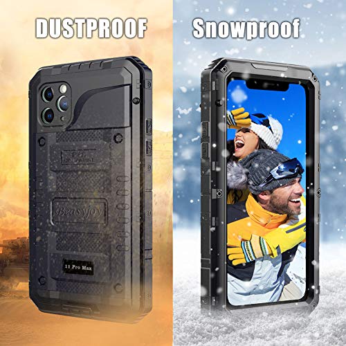 Beasyjoy iPhone 11 Pro Max Case Waterproof Metal Case Heavy Duty Built-in Screen Full Body Protective Shockproof Military Grade Black