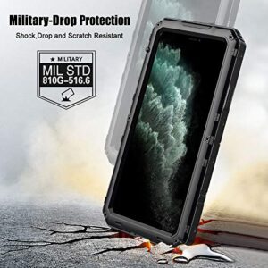 Beasyjoy iPhone 11 Pro Max Case Waterproof Metal Case Heavy Duty Built-in Screen Full Body Protective Shockproof Military Grade Black