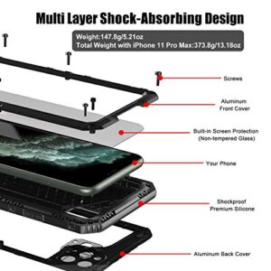 Beasyjoy iPhone 11 Pro Max Case Waterproof Metal Case Heavy Duty Built-in Screen Full Body Protective Shockproof Military Grade Black