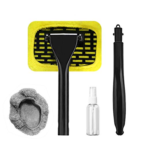 Car Window Cleaner - Windshield Cleaner, Auto Window Cleaner, Windshield Cleaning Tool Set, Window Cleanser with Detachable Handle Pivoting Head Microfiber Cloths and Spray Bottle for Auto Windshield Wiper