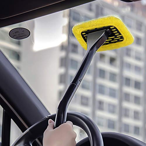 Car Window Cleaner - Windshield Cleaner, Auto Window Cleaner, Windshield Cleaning Tool Set, Window Cleanser with Detachable Handle Pivoting Head Microfiber Cloths and Spray Bottle for Auto Windshield Wiper