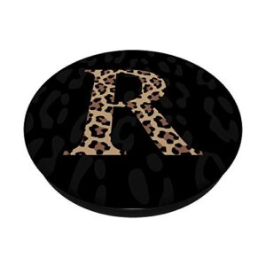 Black Leopard Print Cute Initial Letter R Monogram For Women PopSockets PopGrip: Swappable Grip for Phones & Tablets