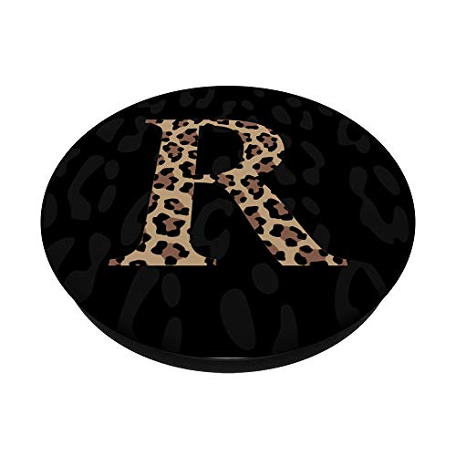 Black Leopard Print Cute Initial Letter R Monogram For Women PopSockets PopGrip: Swappable Grip for Phones & Tablets