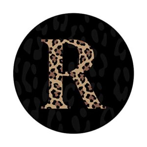 Black Leopard Print Cute Initial Letter R Monogram For Women PopSockets PopGrip: Swappable Grip for Phones & Tablets