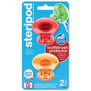 steripod clip-on toothbrush protector, red/orange, 2 count, (pack of 1)