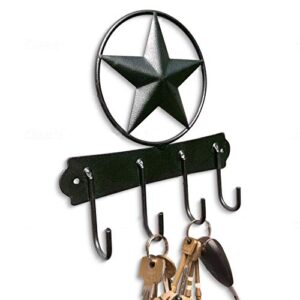 ecorise black texas country western key holder - rustic wall décor key hanger for home, vintage metal key hangers for wall, star key rack hook wall holders, multiple hooks for keys