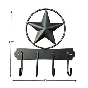 EcoRise Black Texas Country Western Key Holder - Rustic Wall Décor Key Hanger for Home, Vintage Metal Key Hangers for Wall, Star Key Rack Hook Wall Holders, Multiple Hooks for Keys