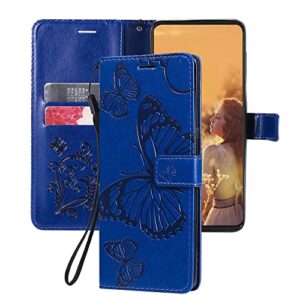 asdsinfor compatible with redmi note 9 pro case wallet case credit cards slot with stand for pu leather shockproof flip magnetic compatible with xiaomi redmi note 9s big butterfly blue kt