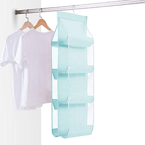 Wisdomcreate 8 Pockets Hanging Purse Handbag Organizer Clear Hanging Shelf Bag Collection Storage (Blue)