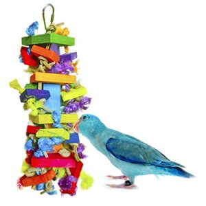 meric block toy for house birds, nibbling keeps beaks trimmed, preening keeps feathers groomed, edible, food-grade multicolored wooden blocks, 1-pc