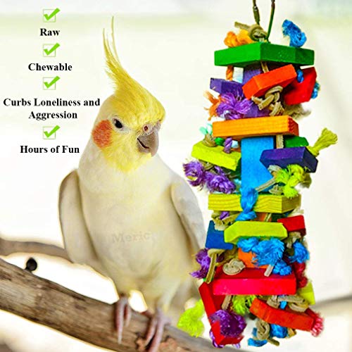 Meric Block Toy for House Birds, Nibbling Keeps Beaks Trimmed, Preening Keeps Feathers Groomed, Edible, Food-Grade Multicolored Wooden Blocks, 1-pc