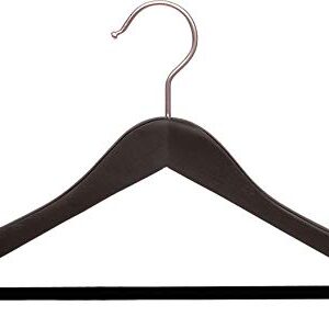 Espresso Finish Wood Suit Hanger with Velvet Flocked Bar in 17" Length X 5/8" Thick with Concave Body and Matte Nickel Hardware, Box of 24