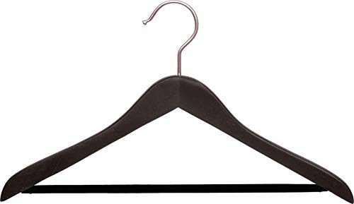 Espresso Finish Wood Suit Hanger with Velvet Flocked Bar in 17" Length X 5/8" Thick with Concave Body and Matte Nickel Hardware, Box of 24