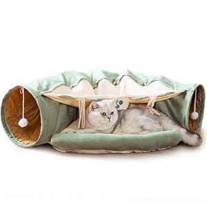 dreamsoule cat tunnel bed, 2-in-1 cat play tunnel and mat for pets cats dogs rabbits kittens for home foldable soft cat tunnel tubes toys pet play bed indoor (green)