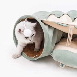 DREAMSOULE Cat Tunnel Bed, 2-in-1 Cat Play Tunnel and Mat for Pets Cats Dogs Rabbits Kittens for Home Foldable Soft Cat Tunnel Tubes Toys Pet Play Bed Indoor (green)