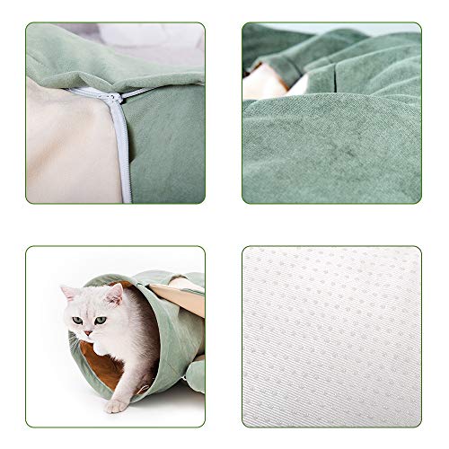 DREAMSOULE Cat Tunnel Bed, 2-in-1 Cat Play Tunnel and Mat for Pets Cats Dogs Rabbits Kittens for Home Foldable Soft Cat Tunnel Tubes Toys Pet Play Bed Indoor (green)