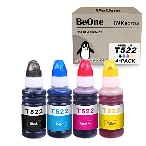 BeOne T522 Refill Ink Bottles Compatible Replacement for Epson 522 to Use with Workforce ET-4800 ET-4700 EcoTank 4700 4800 ET-2720 ET2720 (Black Cyan Magenta Yellow) 70ml Per Bottle