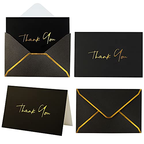 Heavy Duty Thank You Cards with Envelopes - 36 PK - Gold Thank You Notes 4x6 Inches Baby Shower Thank You Cards Wedding Thank You Cards Small Business Graduation Funeral Bridal Shower (Night Black)