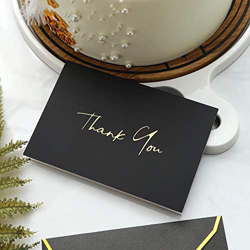 Heavy Duty Thank You Cards with Envelopes - 36 PK - Gold Thank You Notes 4x6 Inches Baby Shower Thank You Cards Wedding Thank You Cards Small Business Graduation Funeral Bridal Shower (Night Black)