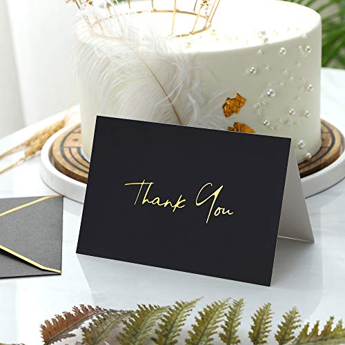 Heavy Duty Thank You Cards with Envelopes - 36 PK - Gold Thank You Notes 4x6 Inches Baby Shower Thank You Cards Wedding Thank You Cards Small Business Graduation Funeral Bridal Shower (Night Black)