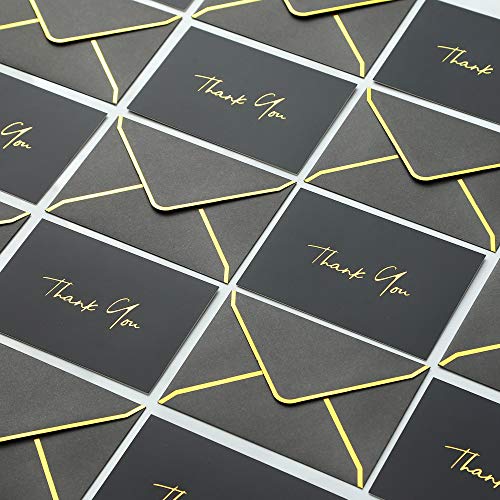 Heavy Duty Thank You Cards with Envelopes - 36 PK - Gold Thank You Notes 4x6 Inches Baby Shower Thank You Cards Wedding Thank You Cards Small Business Graduation Funeral Bridal Shower (Night Black)