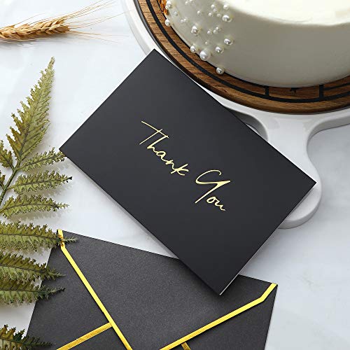 Heavy Duty Thank You Cards with Envelopes - 36 PK - Gold Thank You Notes 4x6 Inches Baby Shower Thank You Cards Wedding Thank You Cards Small Business Graduation Funeral Bridal Shower (Night Black)