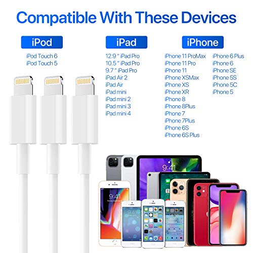 iPhone Charger AUNC 3PACK 6Feet Long Lightning to USB Charging Cable Fast Connector Data Sync Transfer Cord Compatible with iPhone 11 / Xs Max/X/8/7/Plus/6S/6/SE/5S iPad…