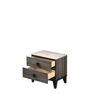 Acme Furniture Avantika Nightstand, Faux Marble & Rustic Gray Oak