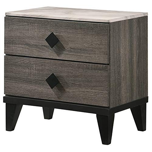 Acme Furniture Avantika Nightstand, Faux Marble & Rustic Gray Oak