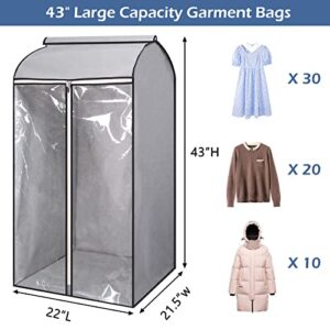 MISSLO 43" Hanging Garment Bags for Storage Well Sealed Clothes Dust Cover with Large Clear Window and 3 Zippers Opening for Suit Coat Closet Rack (Rack not included), 2 Packs