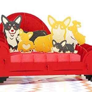 Happy Corgi Family - 3D Pop Up Greeting Card For All Occasions - Love, Birthday, Christmas, Good luck, Father's Day, Mother's Day - Message Note for Personalized - Thick Envelope, Fold Flat