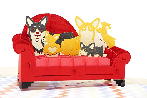 Happy Corgi Family - 3D Pop Up Greeting Card For All Occasions - Love, Birthday, Christmas, Good luck, Father's Day, Mother's Day - Message Note for Personalized - Thick Envelope, Fold Flat