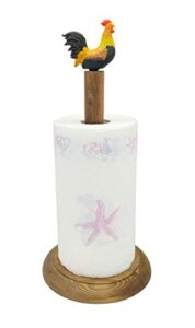 rooster design rustic brown wood paper towel holder stand up paper towel holder, easy one-handed tear kitchen paper towel dispenser with weighted base for standard paper towel rolls
