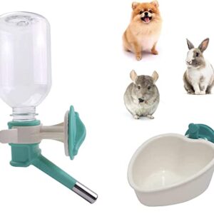 Choco Nose Patented No-Drip Water Bottle/Feeder and Detachable Food Dish Set for Puppies/Toy Breed Dogs/Rabbits/Cats/Chinchillas and Other Small Pets and Animals 300ML. Nozzle 13mm, Aqua(C528 C607)