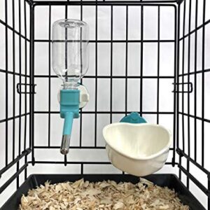 Choco Nose Patented No-Drip Water Bottle/Feeder and Detachable Food Dish Set for Puppies/Toy Breed Dogs/Rabbits/Cats/Chinchillas and Other Small Pets and Animals 300ML. Nozzle 13mm, Aqua(C528 C607)