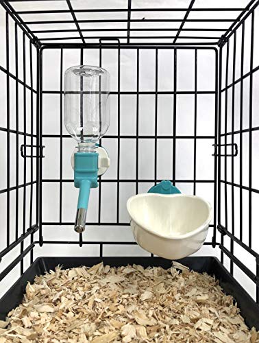 Choco Nose Patented No-Drip Water Bottle/Feeder and Detachable Food Dish Set for Puppies/Toy Breed Dogs/Rabbits/Cats/Chinchillas and Other Small Pets and Animals 300ML. Nozzle 13mm, Aqua(C528 C607)