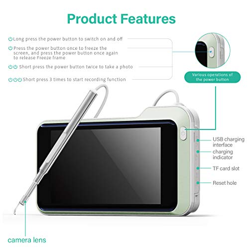 Ear Wax Removal Otoscope,Sinohrd Ear Camera with 5 Inch 1080P HD Screen Ear Scope Otoscopes,3.9mm Light Lens Inspection Endoscope Ear Wax Removal Tool USB Rechargeable Otoscope