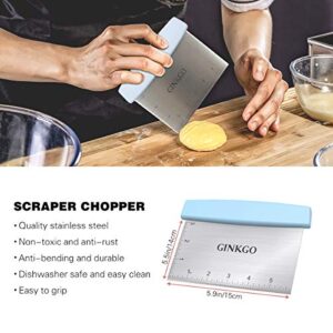 Ginkgo Dough Scraper Multi-Purpose Stainless Steel Bench Scraper with Contoured Grip, 6 Inch, Blue