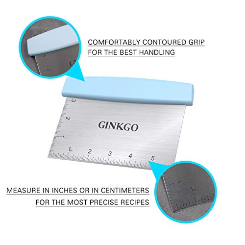 Ginkgo Dough Scraper Multi-Purpose Stainless Steel Bench Scraper with Contoured Grip, 6 Inch, Blue