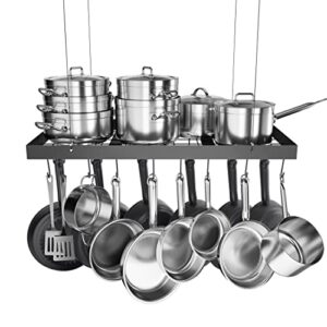 kes ceiling pot rack 30 inches, hanging pots and pans organizer rack for ceiling with 15 hooks, matt black kitchen pot hanger rack, kur219s75-bk
