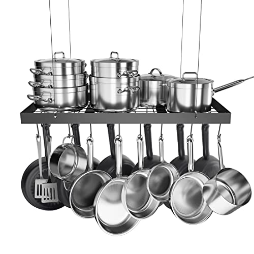 KES Ceiling Pot Rack 30 Inches, Hanging Pots and Pans Organizer Rack for Ceiling with 15 Hooks, Matt Black Kitchen Pot Hanger Rack, KUR219S75-BK