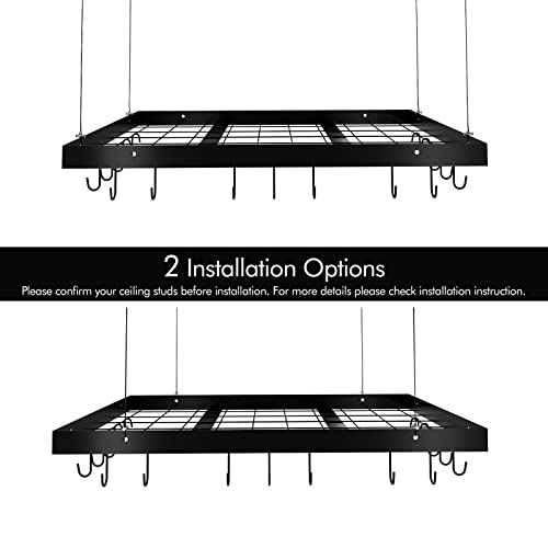 KES Ceiling Pot Rack 30 Inches, Hanging Pots and Pans Organizer Rack for Ceiling with 15 Hooks, Matt Black Kitchen Pot Hanger Rack, KUR219S75-BK