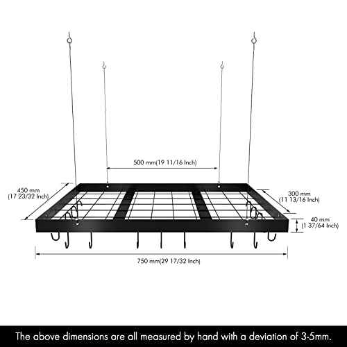 KES Ceiling Pot Rack 30 Inches, Hanging Pots and Pans Organizer Rack for Ceiling with 15 Hooks, Matt Black Kitchen Pot Hanger Rack, KUR219S75-BK