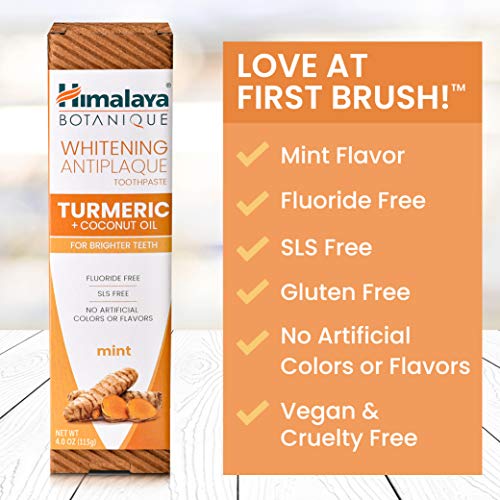 Himalaya Whitening Antiplaque Toothpaste with Turmeric + Coconut Oil for Brighter Teeth, 4 oz